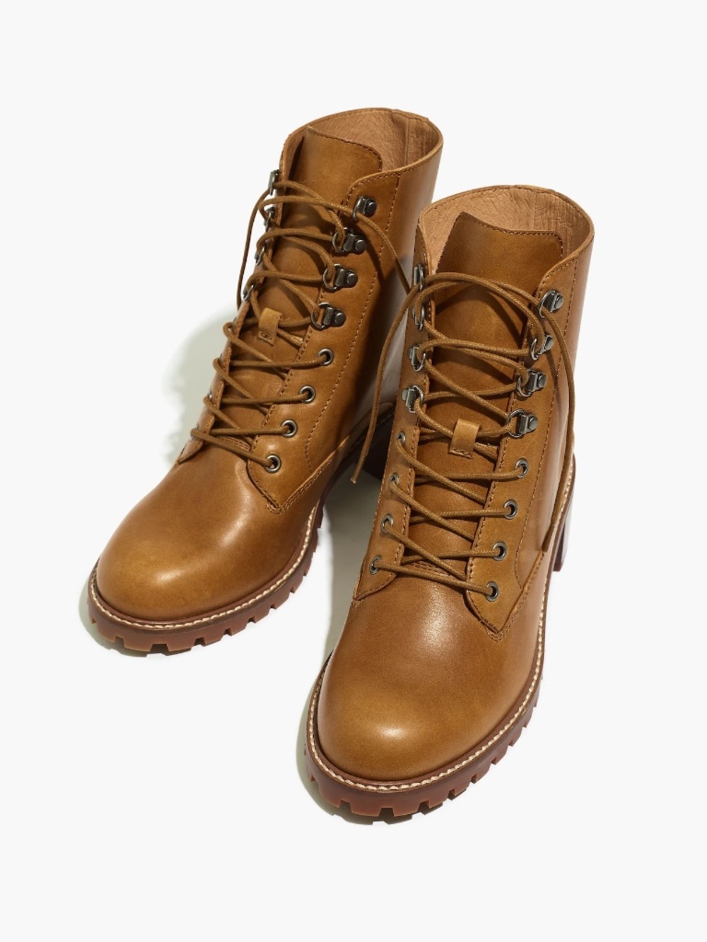 Madewell: The Julien Lace-Up Lugsole Boot in Leather, Bison color, sz 8